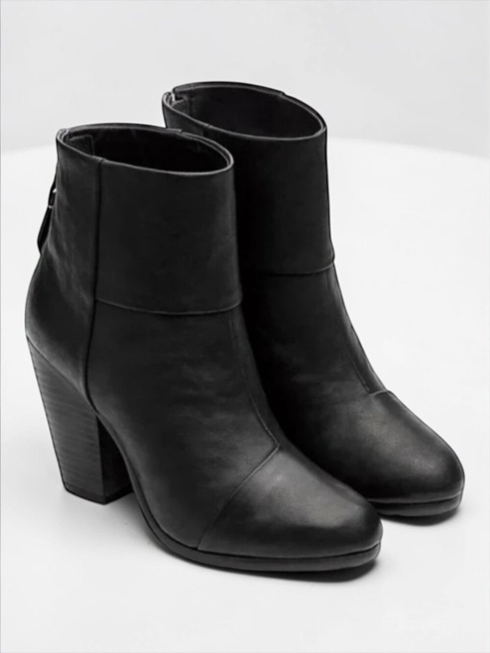 Rag & Bone Black Leather Ankle Boots Block Heel Booties Size 9